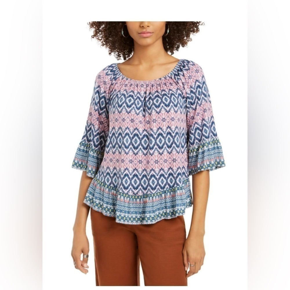 Style & Co. Womens Bateau On/Off Shoulder Peplum Top Blue New With Tags Large XL